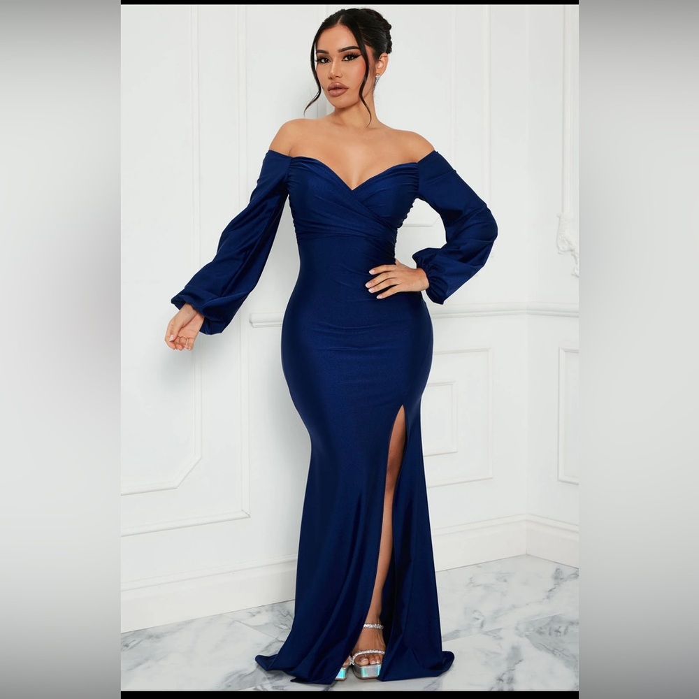 Navy off the shoulder dress
